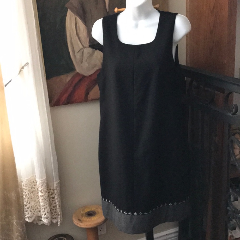 Talbots Petites 8 wool dress black gray trim at he