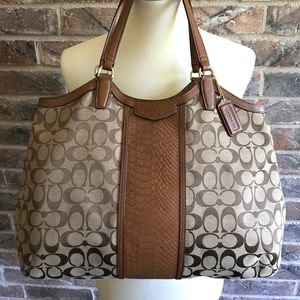 Coach signature monogram shoulder tote bag brown