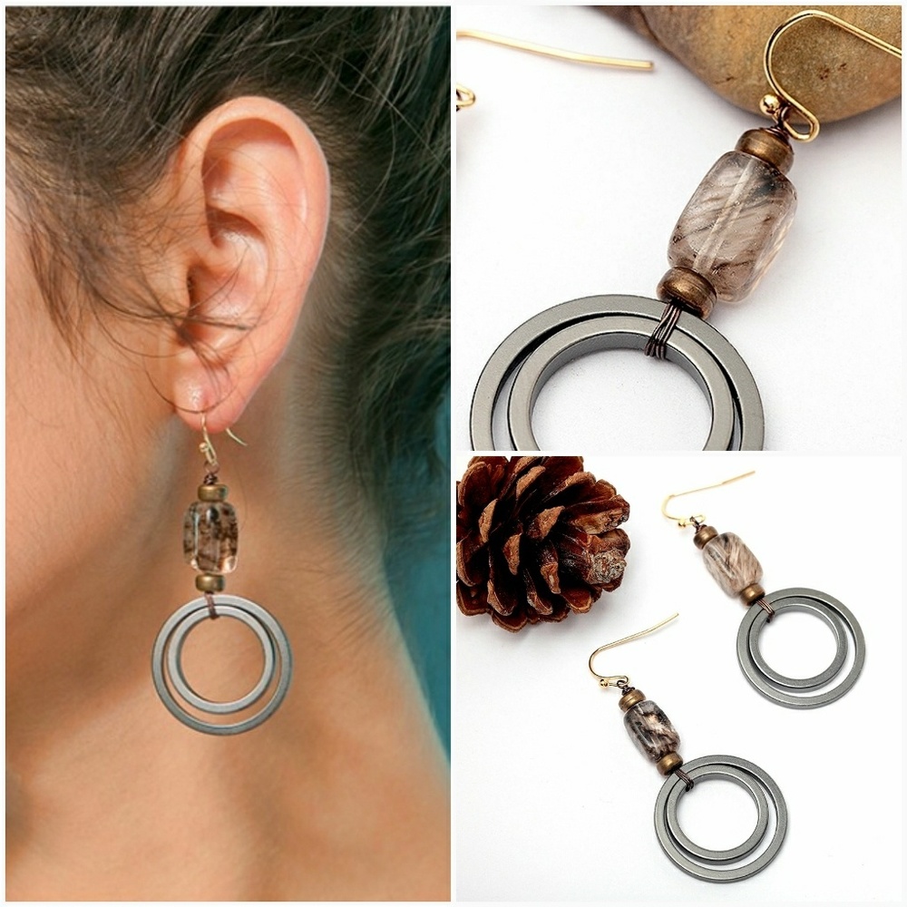 Double Circle Dangle Earrings