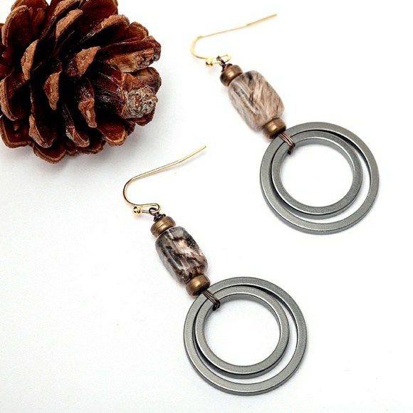 Double Circle Dangle Earrings - Picture 2 of 6