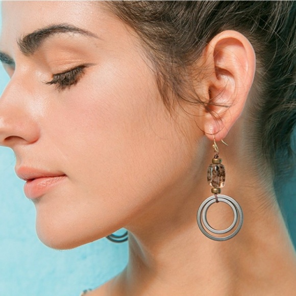 Double Circle Dangle Earrings - Picture 3 of 6