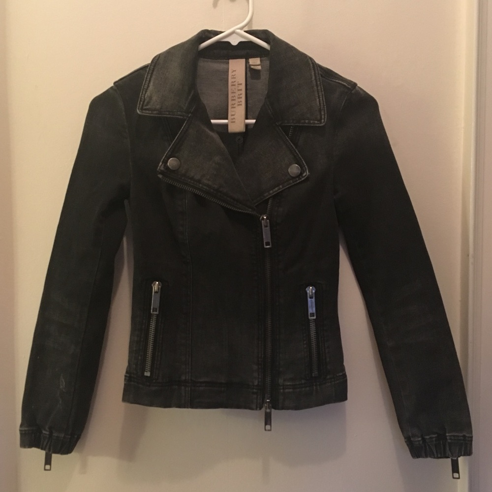 Burberry Brit Black Denim Moto Jacket Size XS
