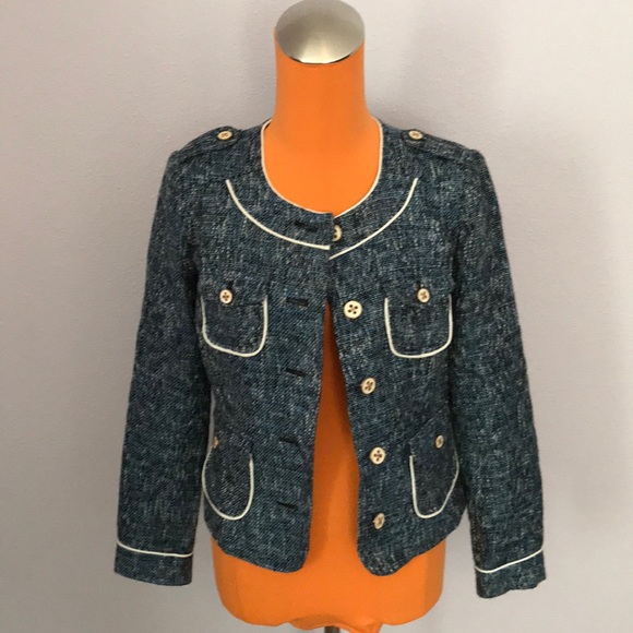 Cache Jackets & Blazers - Cache Blue Black Tweed Boucle Dressy Blazer