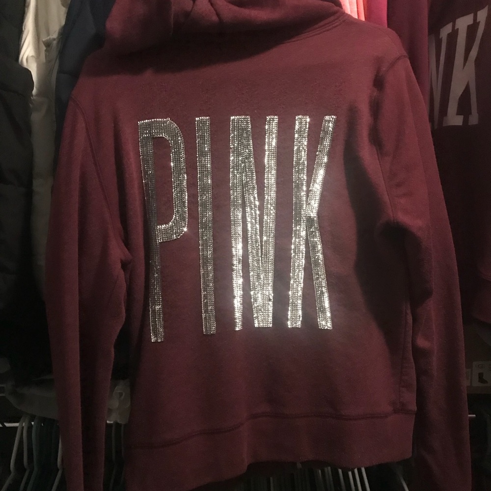 Pink VS Full zip bling hoodie