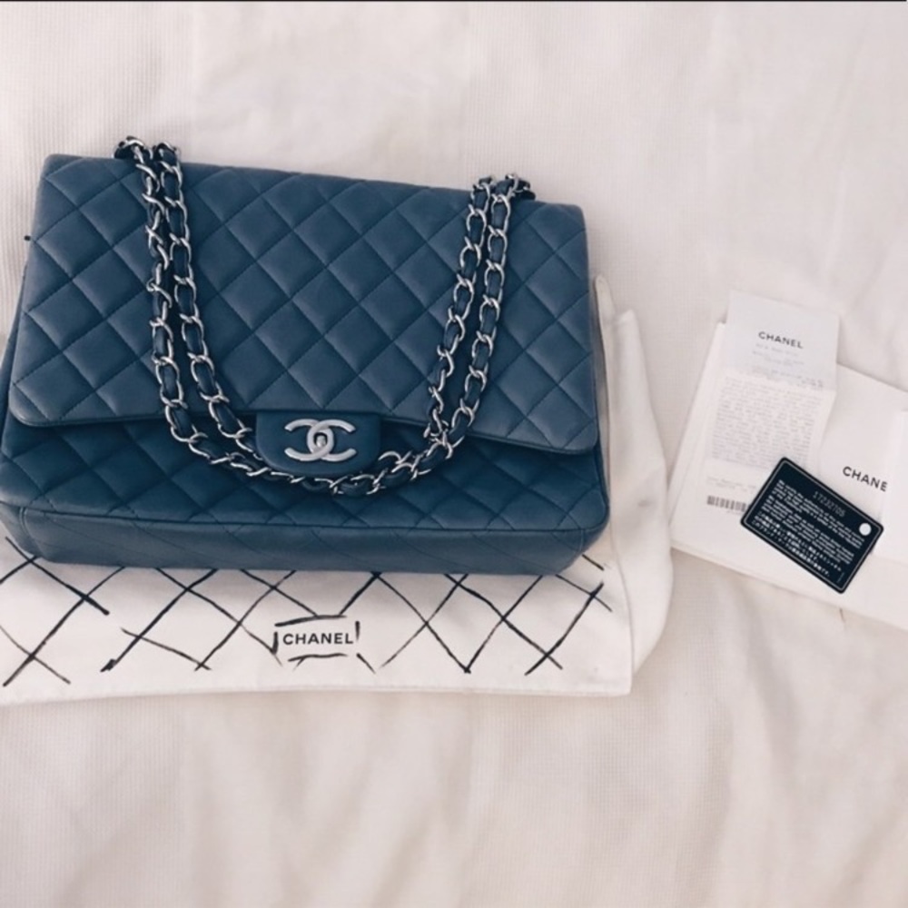 Authentic Chanel blue quilted satchel