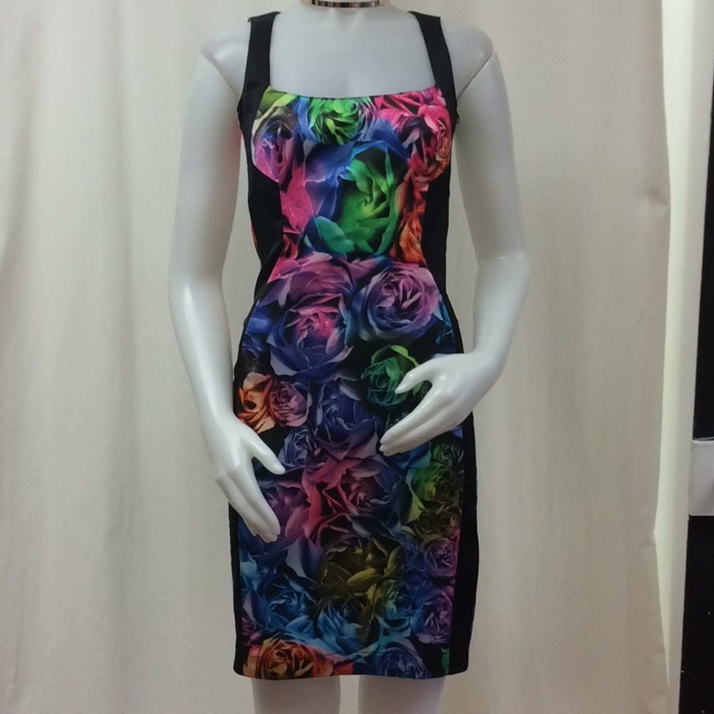 Just Cavali Neon Floral Mini Dress