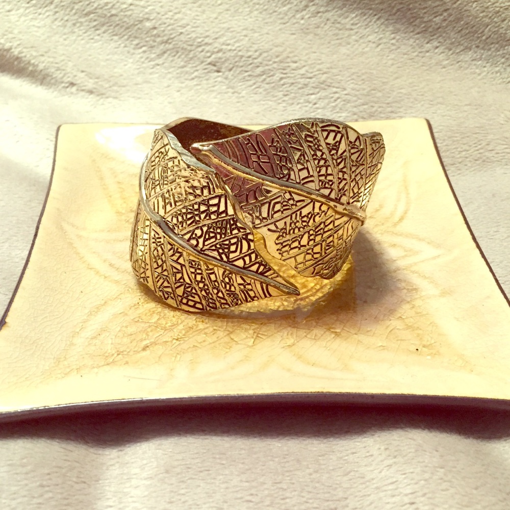 EUC Gold Leaf Statement Bracelet