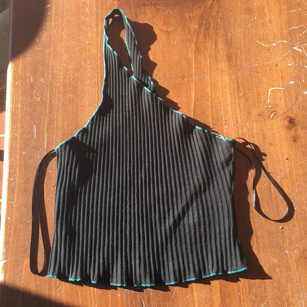 Never Worn Asymmetrical One Strap Black Crop Top