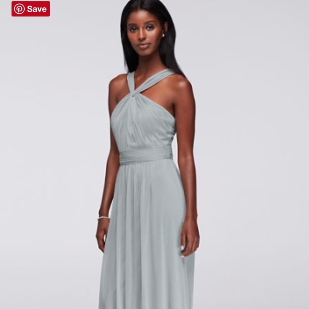 David's Bridal Y-Neck Maxi Mesh Dress