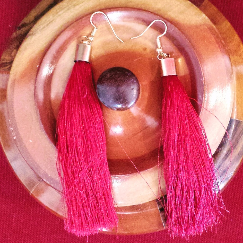 Bohemian  Long Tassel Earrings Aurora Red