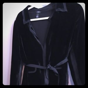 J. Crew Velvet jacket with grosgrain ribbon belt.