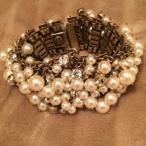 JCrew Pearl & Rhinestone Cluster Bracelet