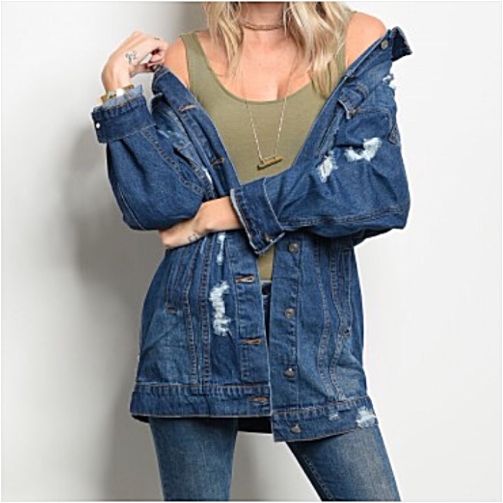 Distressed Denim Jean Jacket Tunic Length SM - Picture 7 of 8
