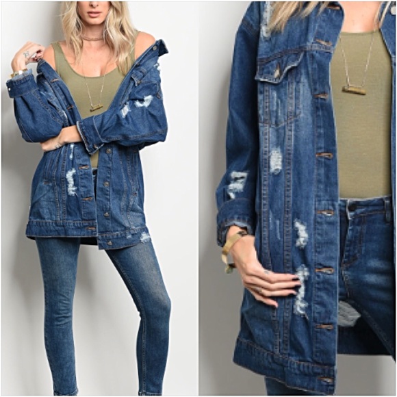 Distressed Denim Jean Jacket Tunic Length SM - Picture 3 of 8