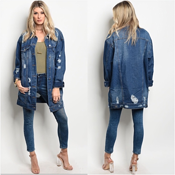 Distressed Denim Jean Jacket Tunic Length SM - Picture 8 of 8