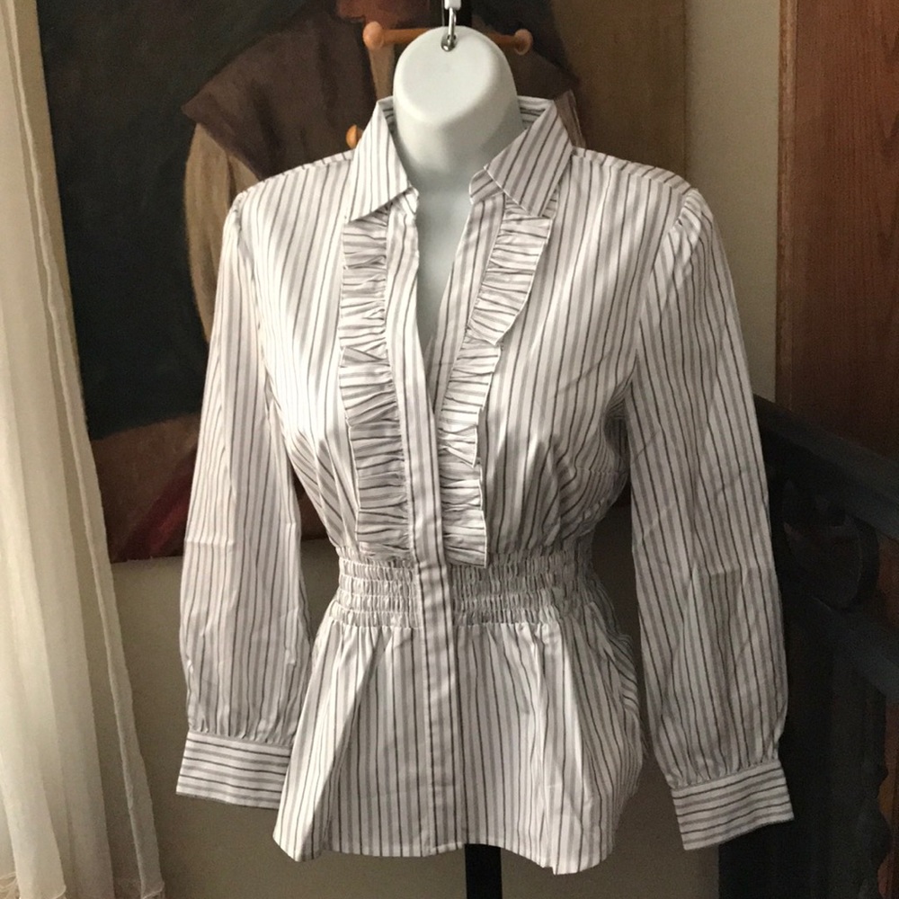 Worthington petite blouse ruffles NWOT PS stripes