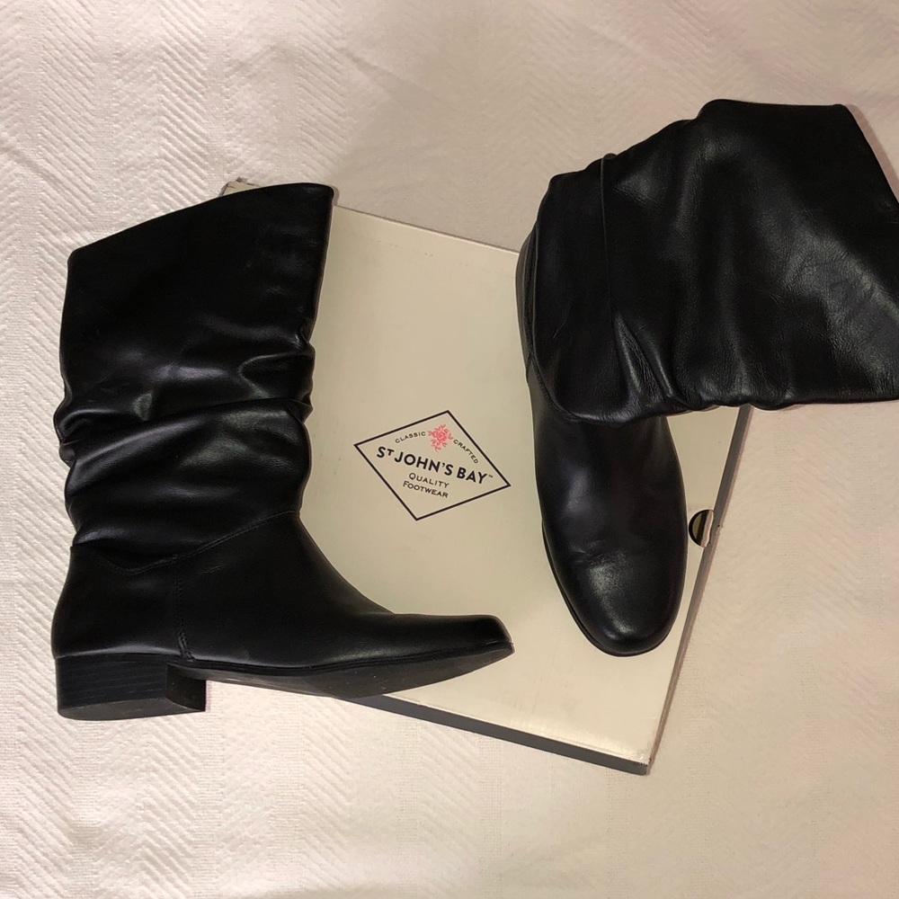 Wide Width Black Leather Boots