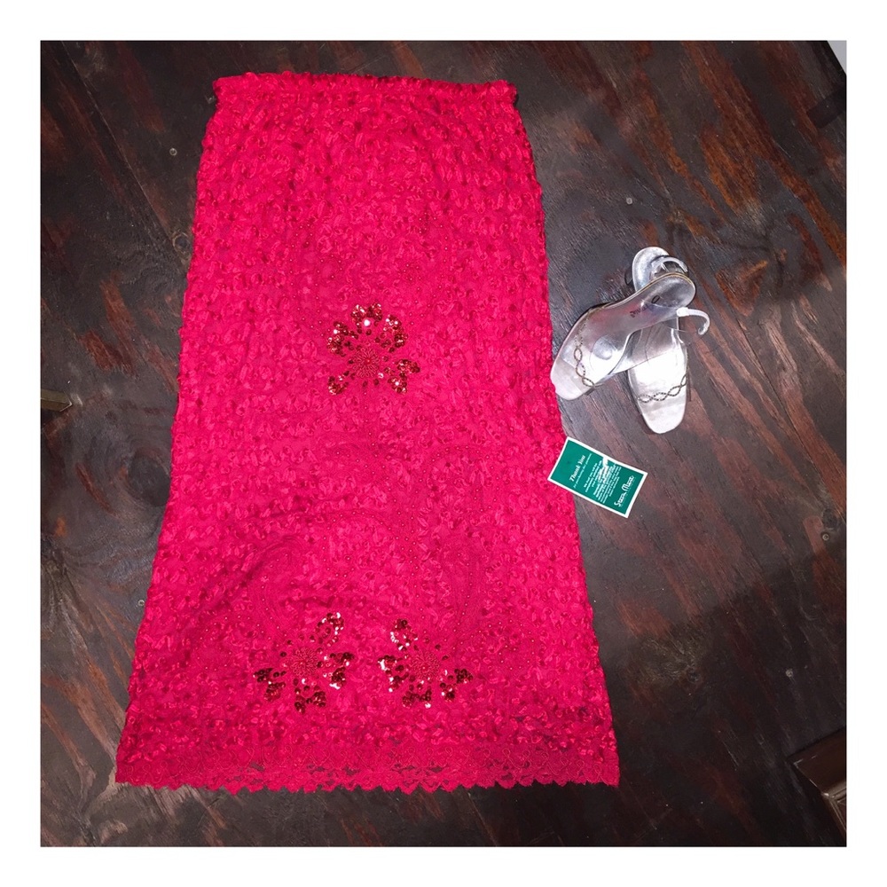 S. M. Collection long Red embellished skirt