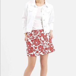 NWT Topshop Red & White Floral Skirt w/ POCKETS