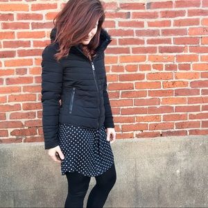 Short anorak cowl neck puffer jacket fur collar