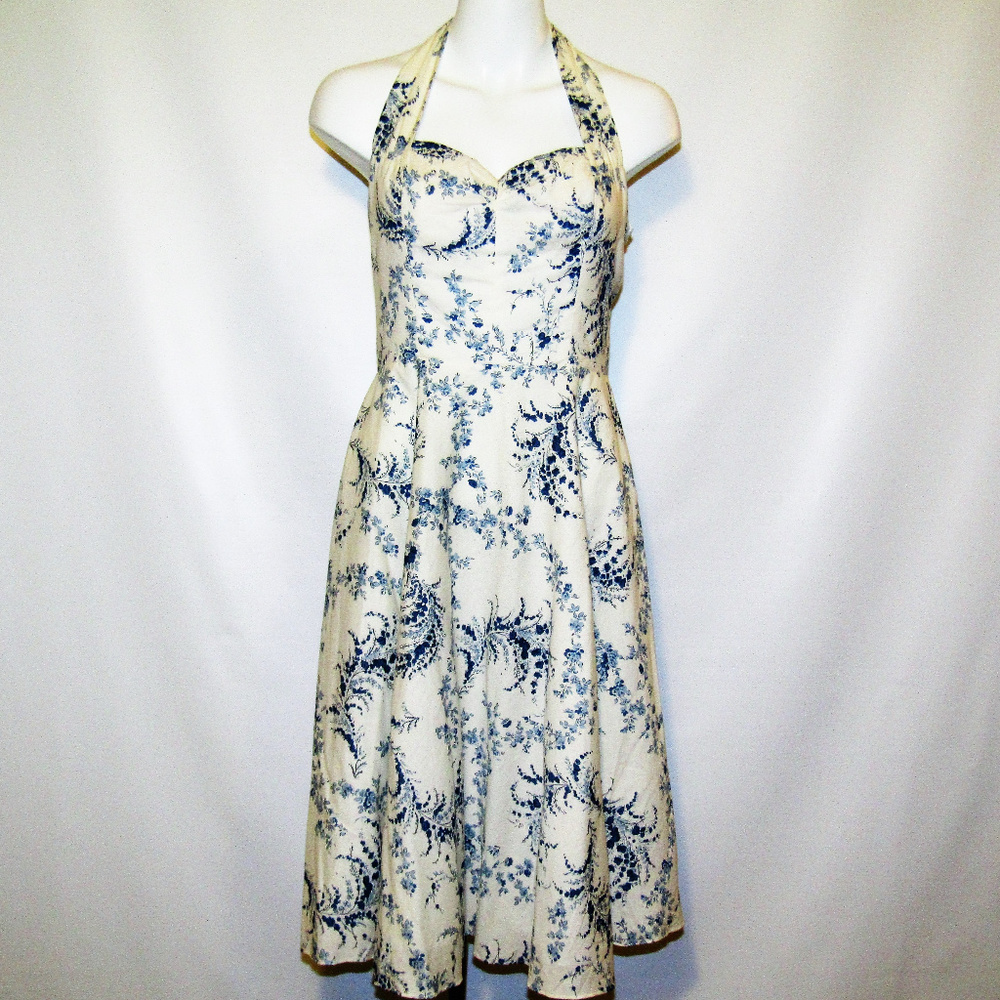 "K Studios" Blue and White Halter Dress NWOT