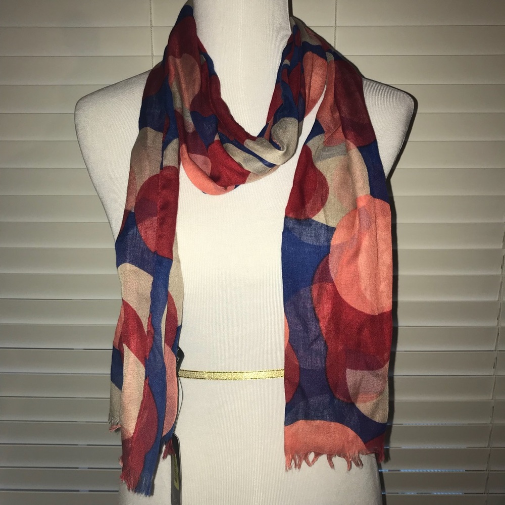 Fraas. NWT. Navy and Coral scarf.