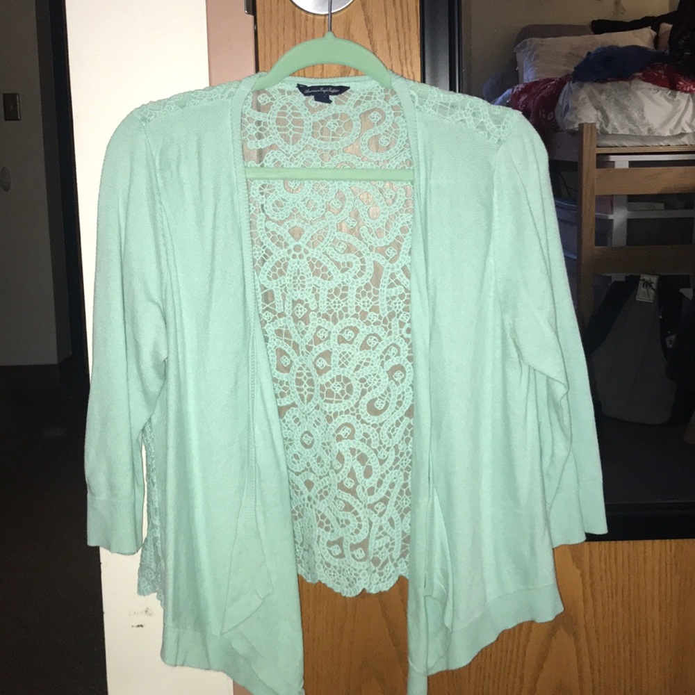 Mint green/teal lace back cardigan american eagle