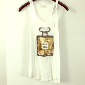 White Tank Top with glitter Paris perfume bottle