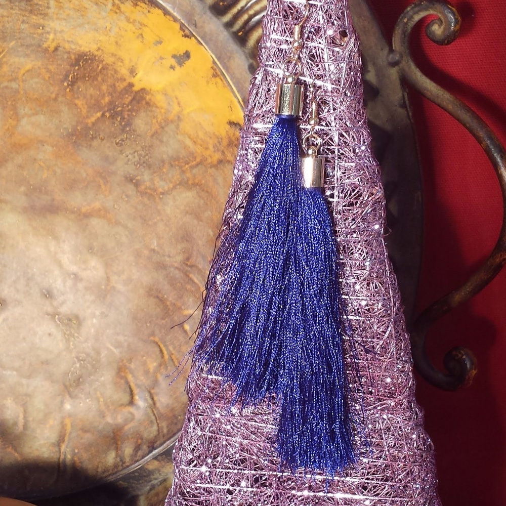 Navy Blue  4.5" Long Bright Tassel Earrings