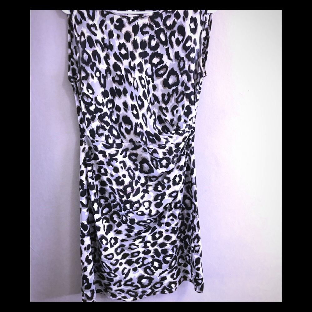 DKNY Black tan and white leopard dress sz8