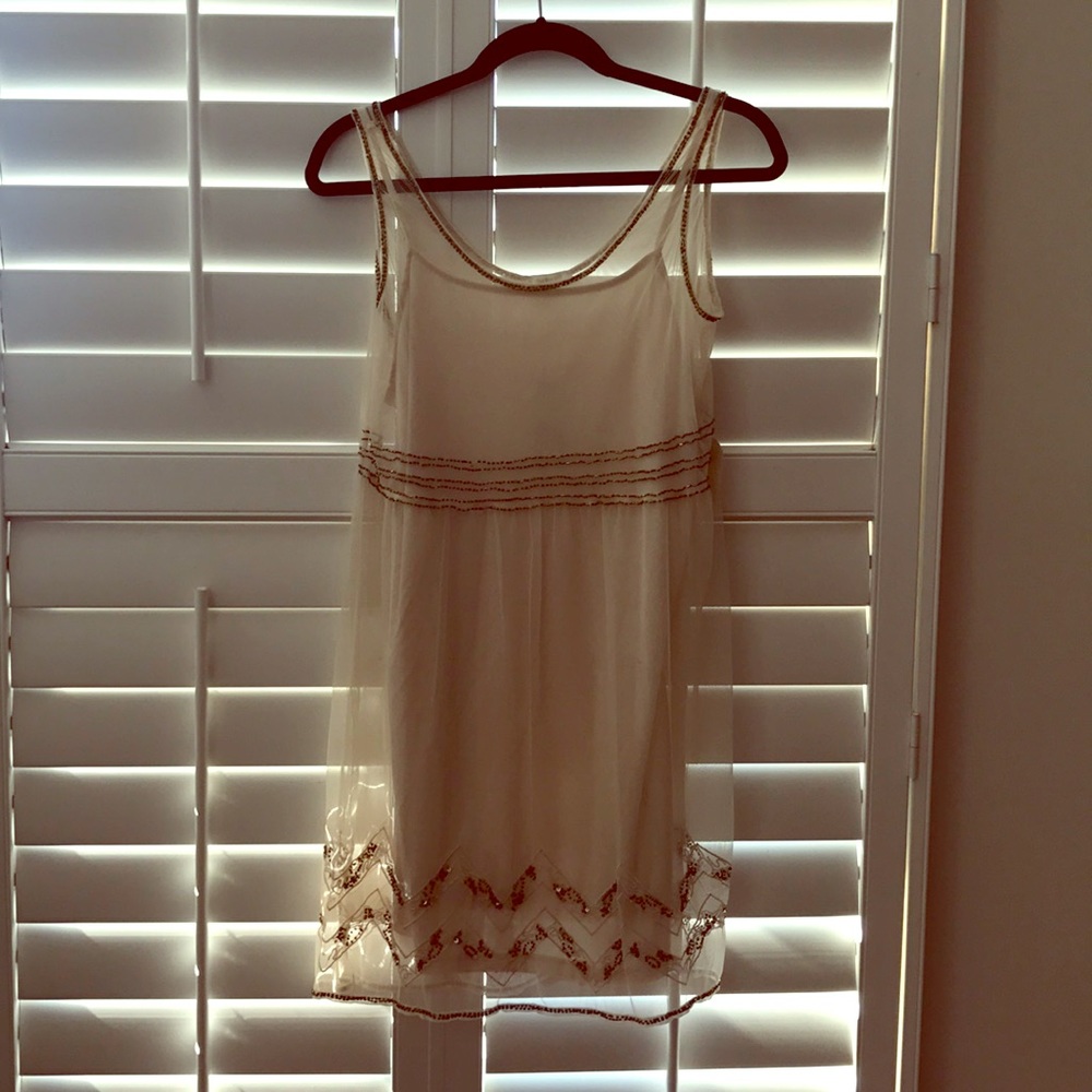 NWT Cream F21 gold beaded gorgeous slip dress