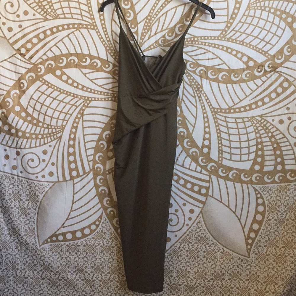 STRAPPY OLIVE GREEN WRAP-AROUND DRESS