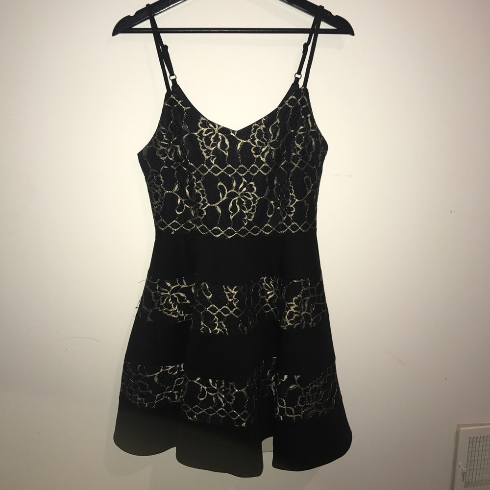 Black and Gold Lace Formal Dress