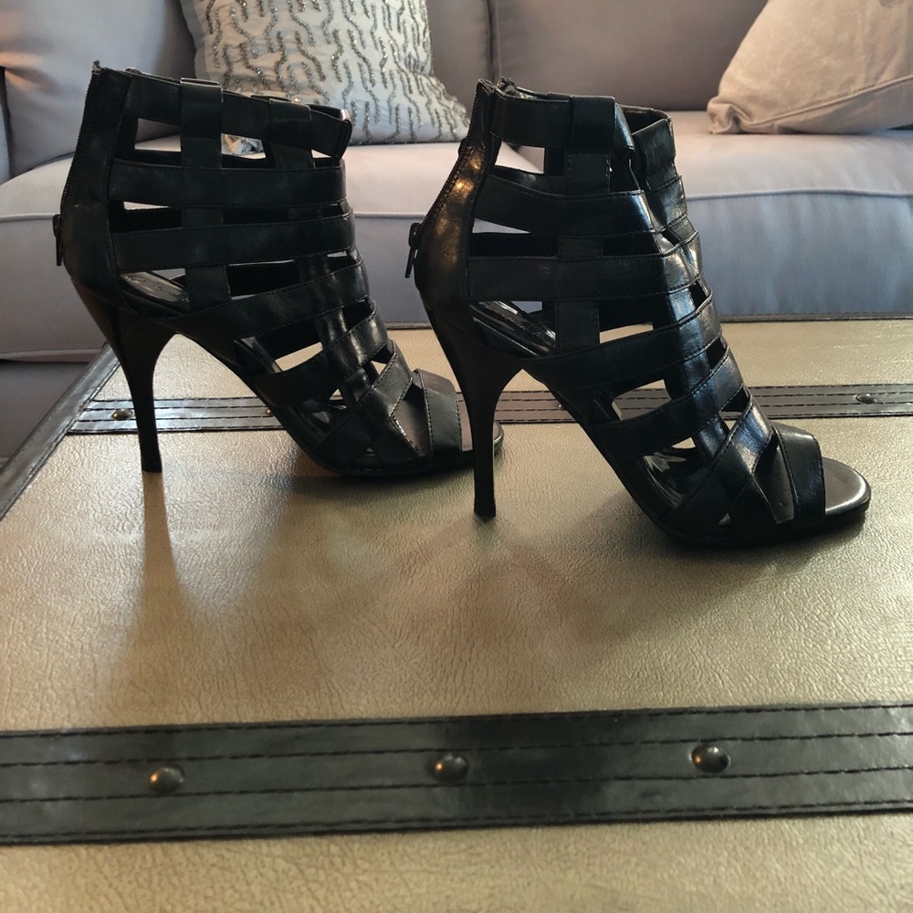 Black open toe heels: 7