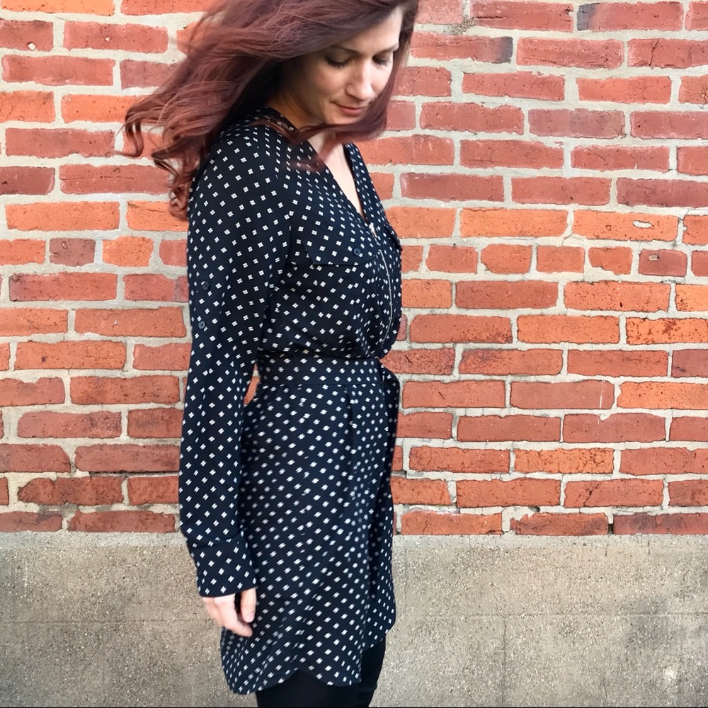 Black belted handkerchief dress