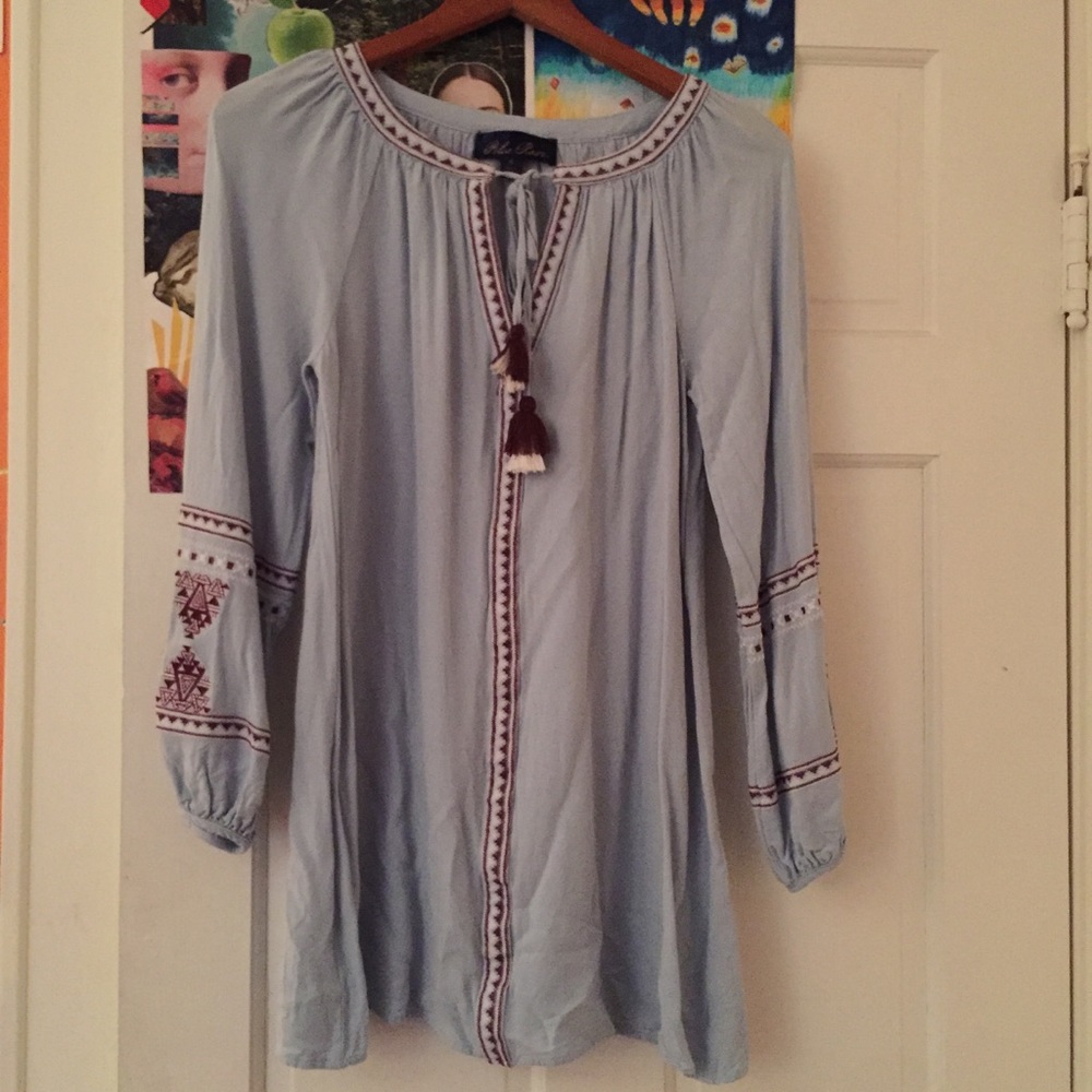 Baby Blue Dress with Violet and White Print