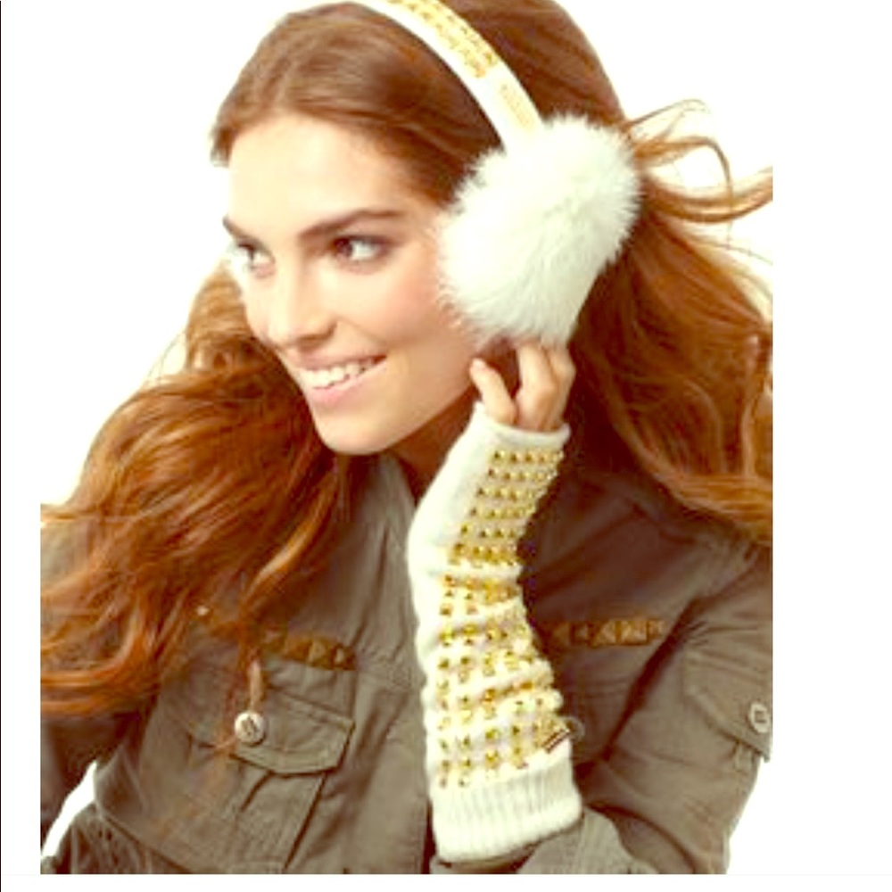 Michael Kors grey rabbit fur earmuffs NWT