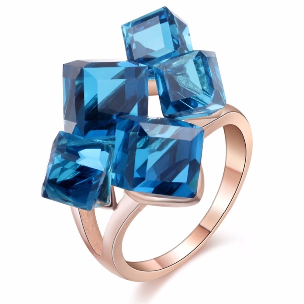 Blue Rose Gold Color Crystal Square Stone Punk