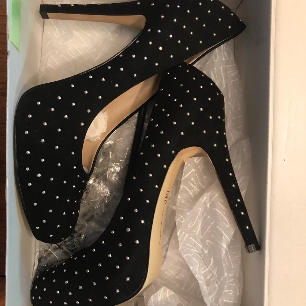 Platform black suede stud high heels INC lilley 10