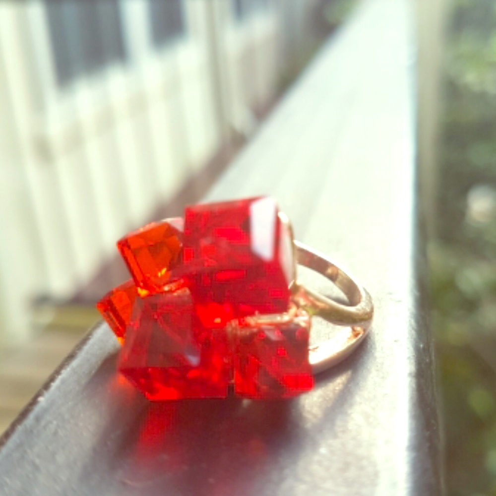 Red Rose Gold Color Crystal Square Stone Punk