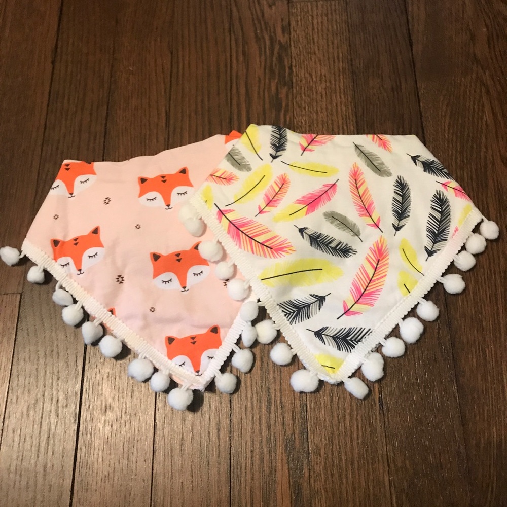Baby Girl Pom Pom Bandana Bib Bundle