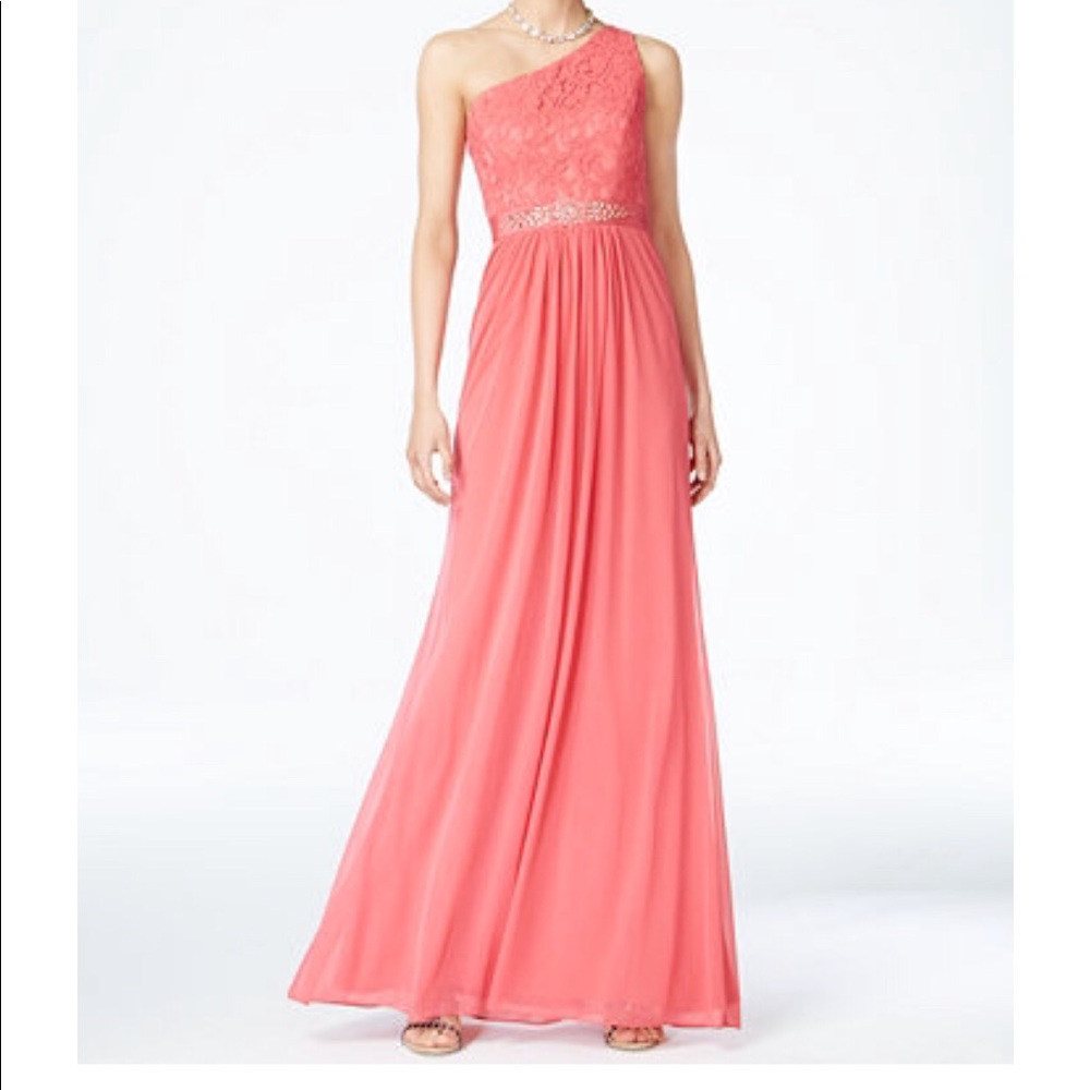 French coral (pinkish orange) formal dress