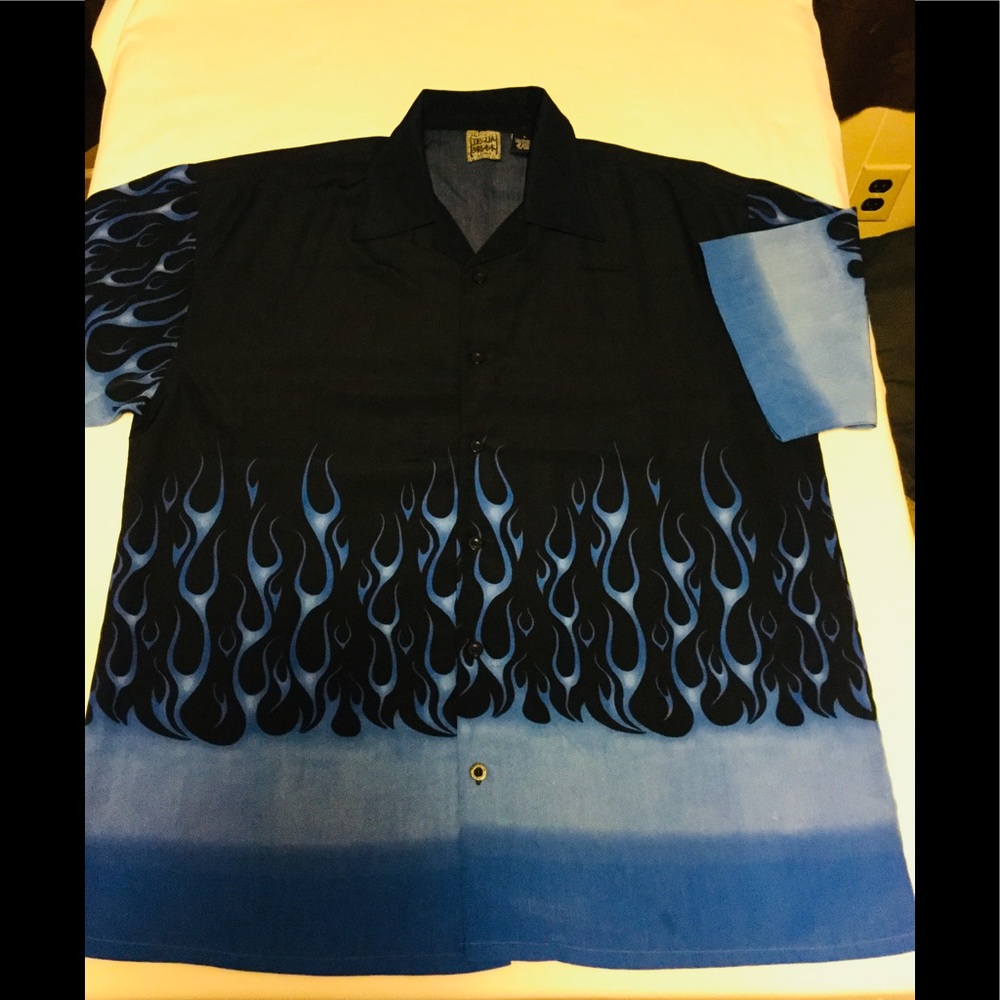 Mens Blue Flame Shirt by Authentic Shaolin Sz L
