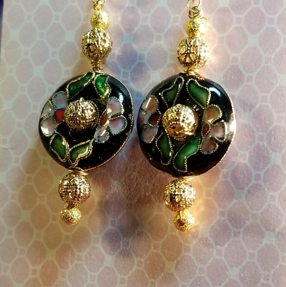 #0179 Cloisonne' Gold Bead Earrings