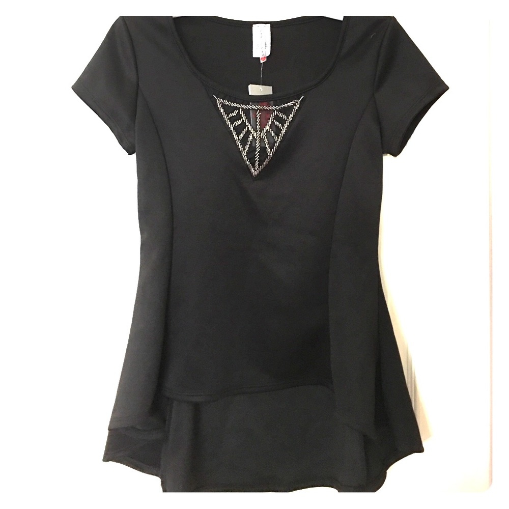 Black peplum top with embellishments