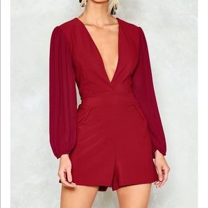 New with tag burgundy plunging romper