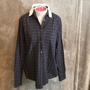 Gap plaid button down. Lace collar. Pleated front
