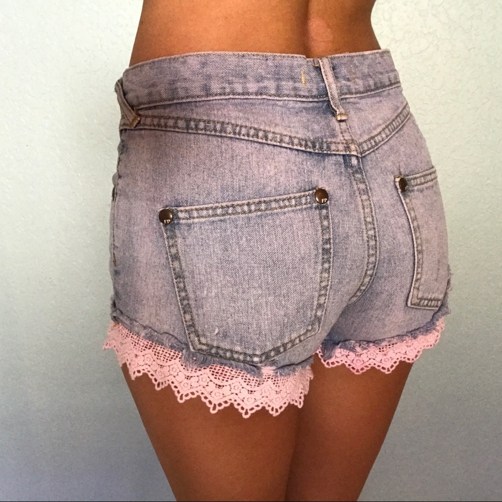 Free People Denim Shorts with Pink Lace