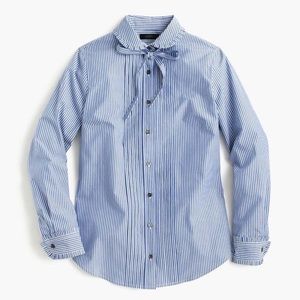 J Crew Striped Tie Neck Tuxedo Shirt W Ruffles 6
