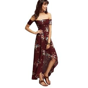 Maroon Maxi Floral High Low Dress